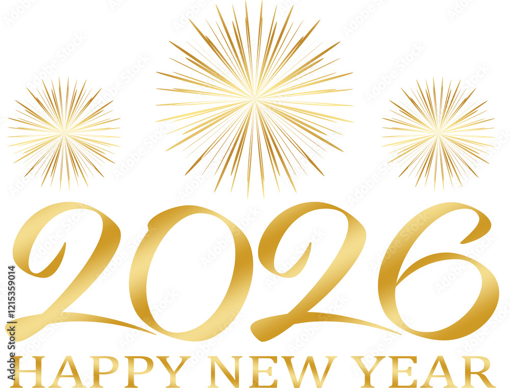 happy new year 2026 - golden design, golden fireworks ver 8