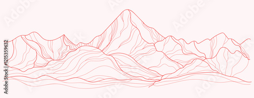 Vector Line Art of Abstract Mountain Waves: Contemporary Aesthetic Featuring Majestic Landscapes.