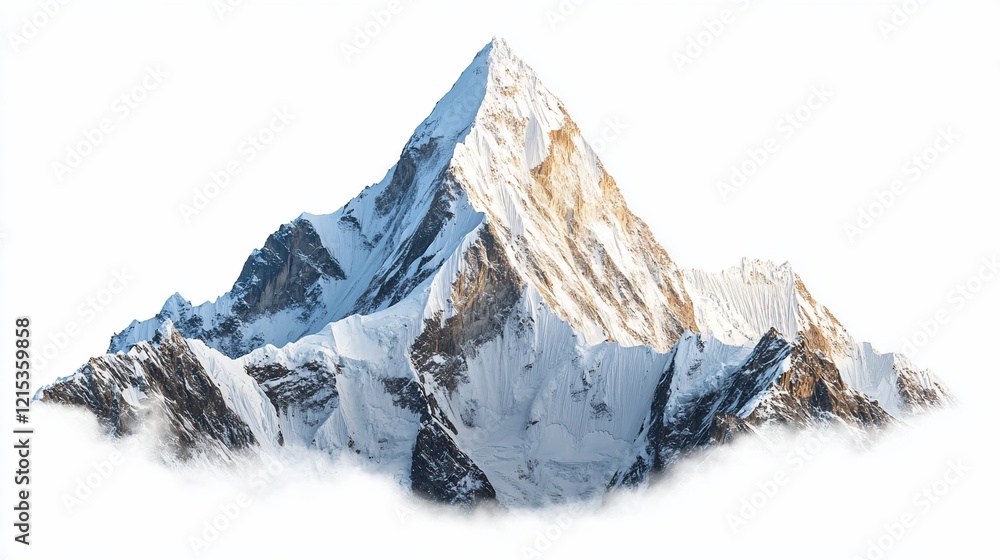 Obraz premium Majestic snow-capped peak sunrise, Himalayan range, isolated on white, adventure tourism