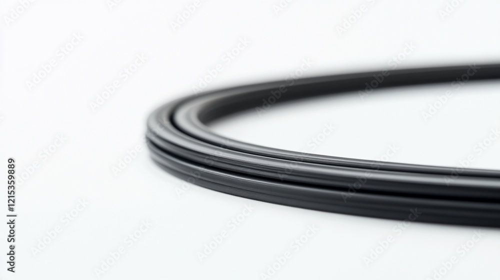Naklejka premium Black cable coils on white background, studio shot, tech product detail