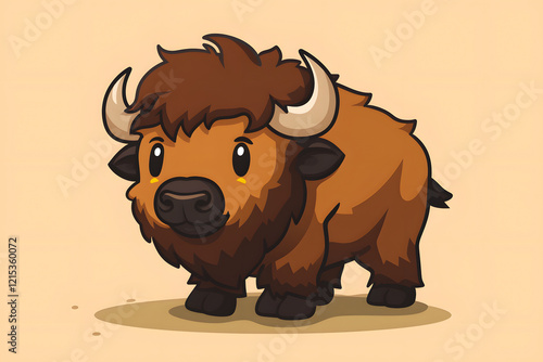Flat colorful logo of a cute buffalo in cartoon style