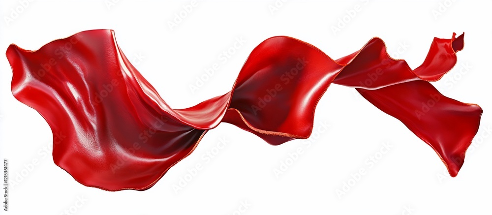 Fototapeta premium Red fabric flowing, isolated, white background, design element
