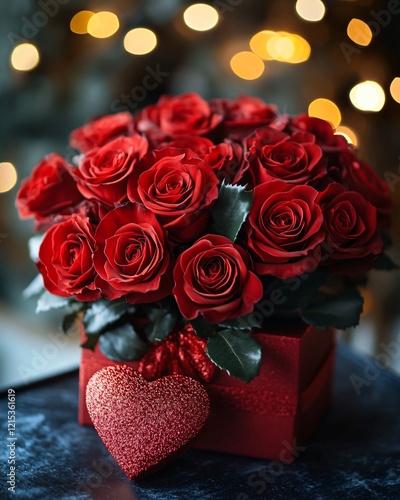 Valentine bouquet of red roses with heart