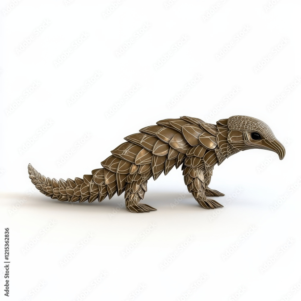 Fototapeta premium Brown pangolin, stylized, wireframe detail, side profile.