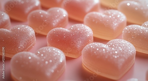 Delicious Pink Heart Shaped Gummies Sweet Valentine s Day Treats Close Up