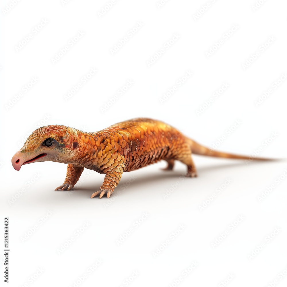 Naklejka premium Orange scaled reptile, long tail, unique snout.