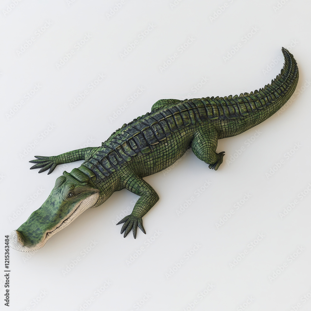 Naklejka premium Green alligator, detailed texture, lying down.