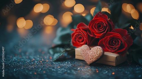 Valentine gift with heart and red roses