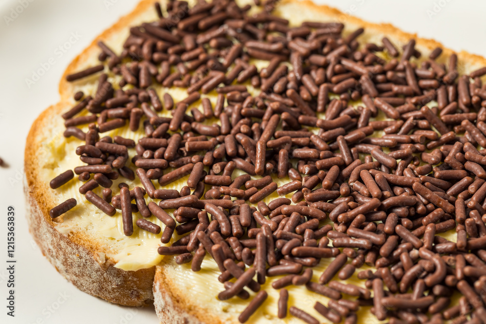 Obraz premium Homemade Dutch Hagelslag Toast with Butter