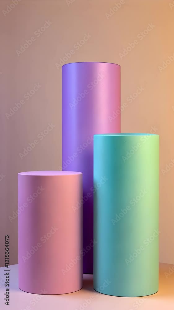 Colorful cylindrical shapes arranged harmoniously in a modern indoor setting during daylight Colorful cylindrical shapes arranged harmoniously in a modern indoor setting during daylight