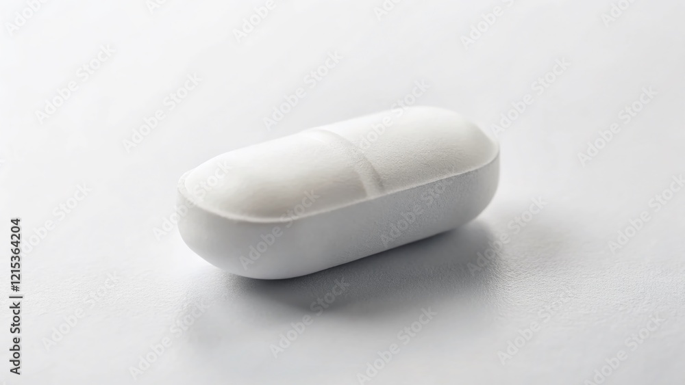 Minimalist White Background with Single Powerful Pill Representing Potent Medication Minimalist White Background with Single Powerful Pill Representing Potent Medication