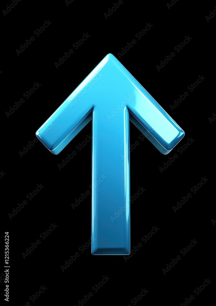 Striking blue arrow in 3D pointing upwards, featured on a black background. Striking blue arrow in 3D pointing upwards, featured on a black background.