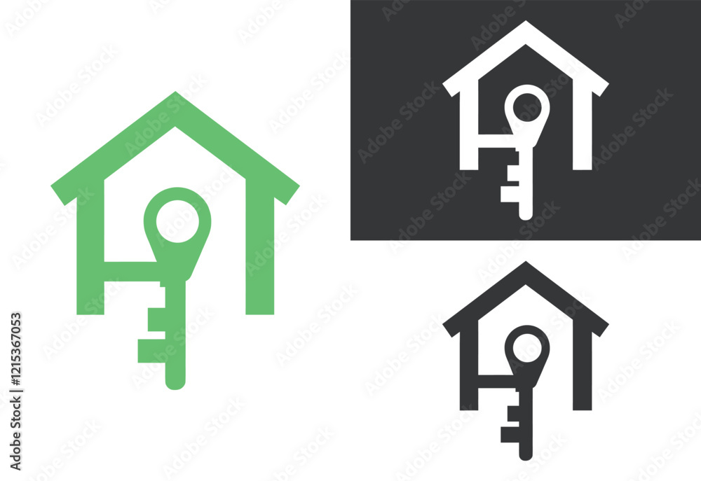 Minimal Key and House Icon in Black and White