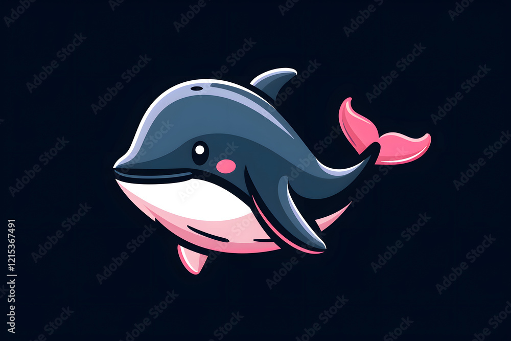 Fototapeta premium Flat colorful logo of a cute whale in cartoon style