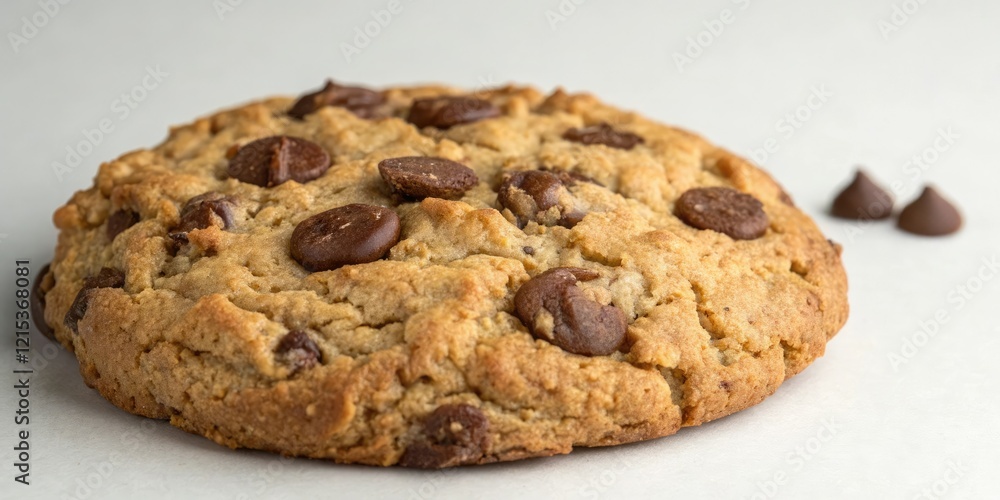 Freshly baked oatmeal cookie with a generous helping of milk chocolate, morning snack, freshly baked oatmeal cookie, milk chocolate chips Freshly baked oatmeal cookie with a generous helping of milk chocolate, morning snack, freshly baked oatmeal cookie, milk chocolate chips