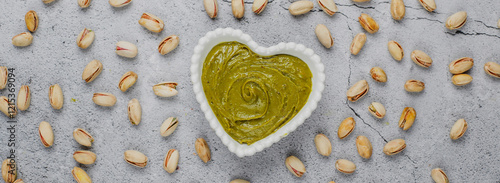 Delicious homemade pistachio paste or cream,spread with pistachios.