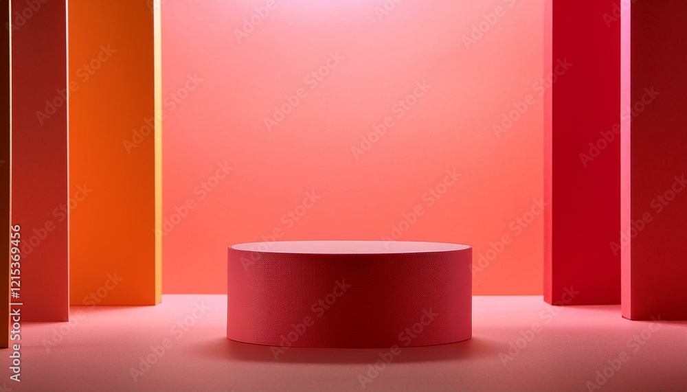 a pink and orange room with a red pedestal in the center background for display your product podium mock up for product presentation a pink and orange room with a red pedestal in the center background for display your product podium mock up for product presentation