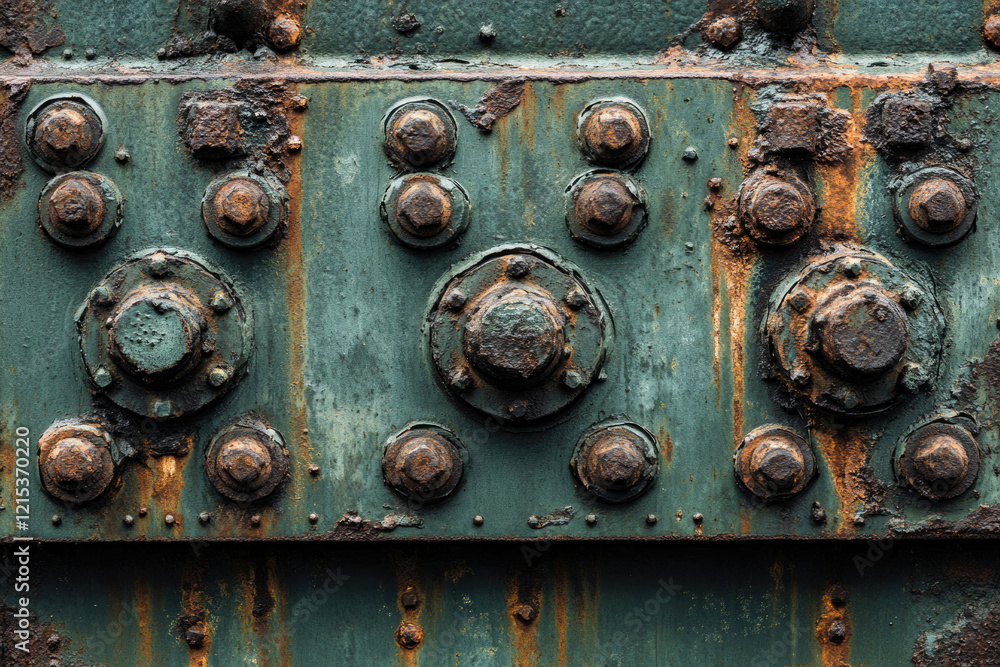Rusty metal texture with bolts and nuts, showing age and weathering. Rusty metal texture with bolts and nuts, showing age and weathering.