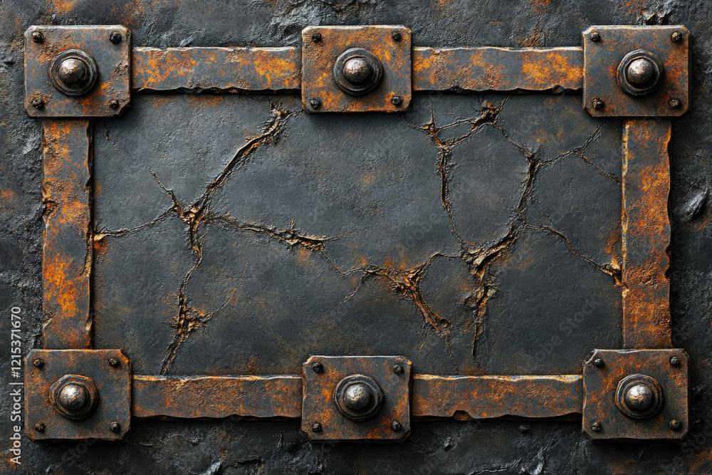 Rusty metal frame with cracked texture; grunge, industrial design background. Rusty metal frame with cracked texture; grunge, industrial design background.