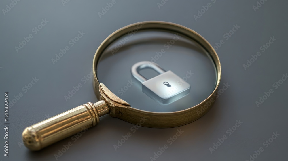 Magnifying Glass Reveals Padlock: Symbol of Data Security and Privacy Investigation Magnifying Glass Reveals Padlock: Symbol of Data Security and Privacy Investigation