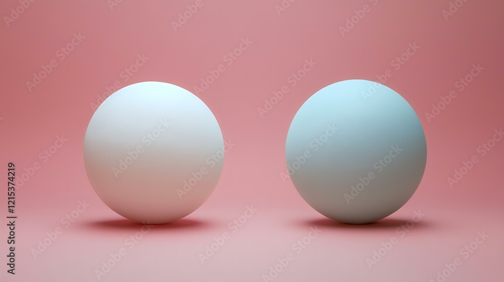 Two spheres, white and blue, on pink background; simple product display; website design Two spheres, white and blue, on pink background; simple product display; website design