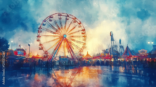 Kirmes Jahrmarkt Aquarell Vergnügunspark
