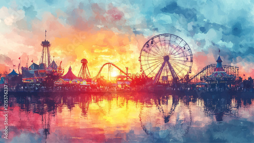Kirmes Jahrmarkt Aquarell Vergnügunspark