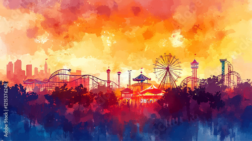 Kirmes Jahrmarkt Aquarell Vergnügunspark