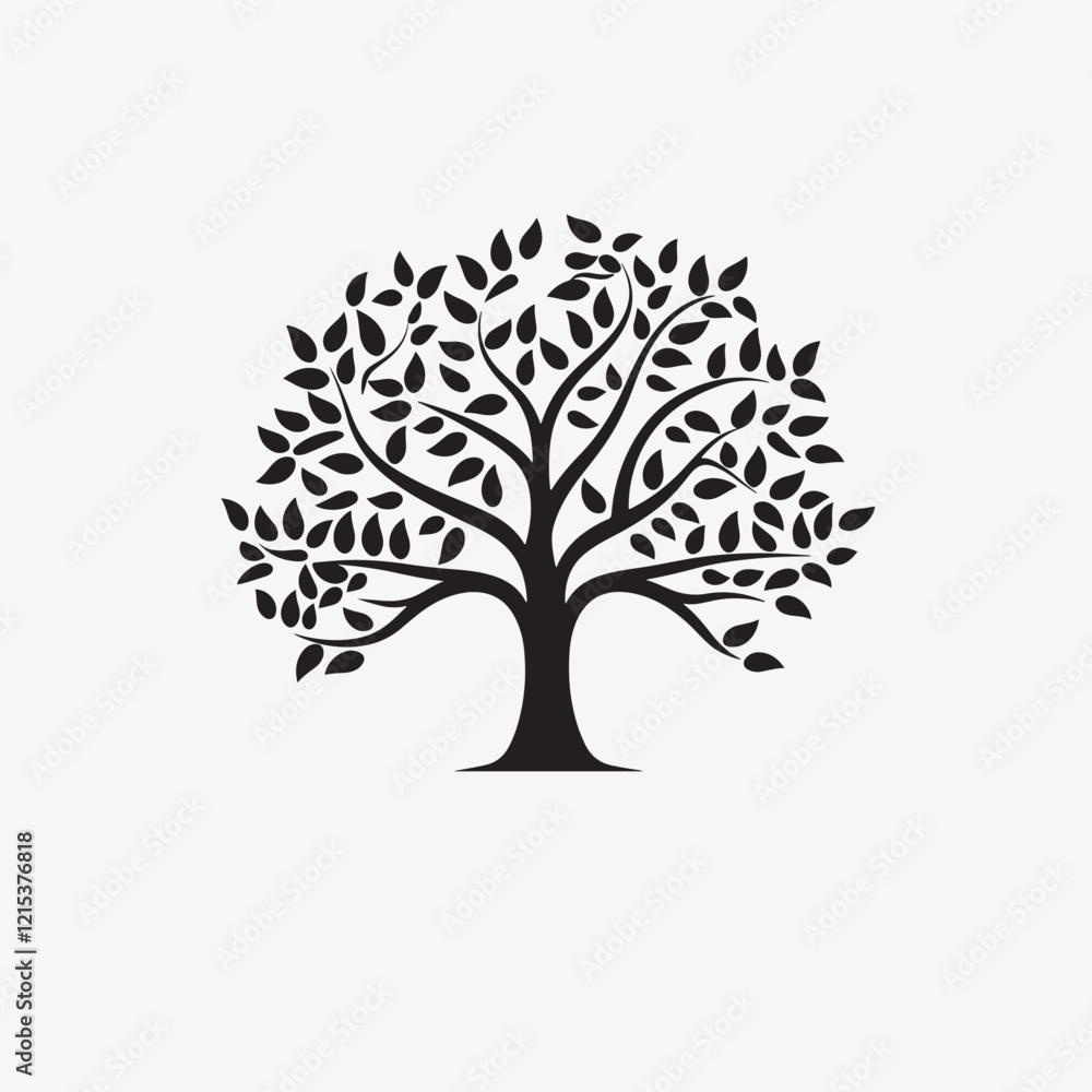 Obraz premium Tree with Leaves Silhouette 