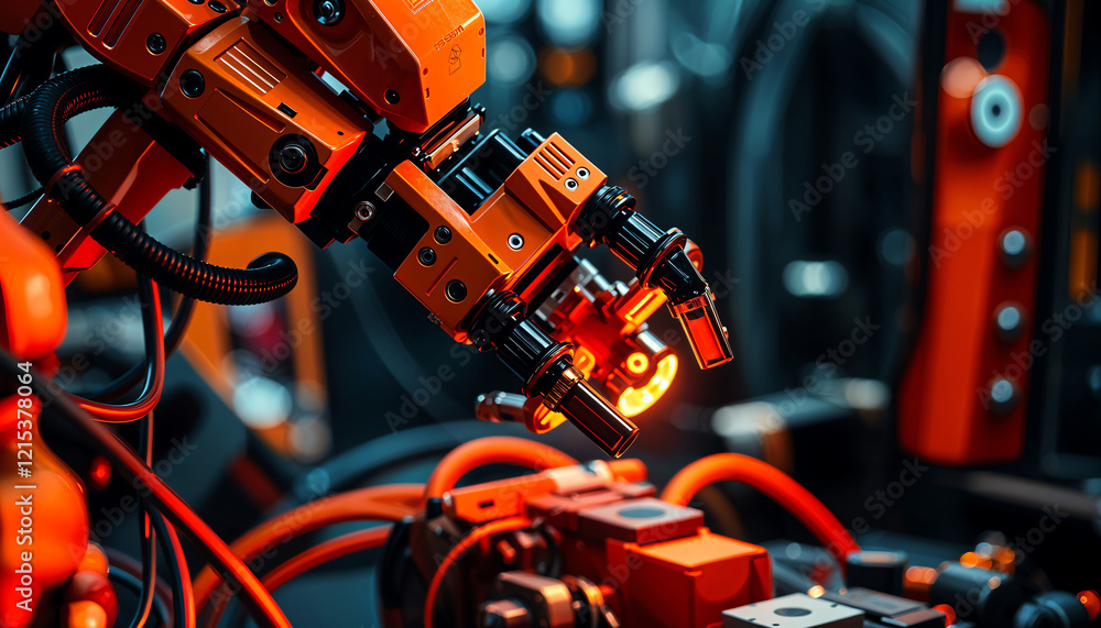 Close-up of a robotic arm assembling tech Close-up of a robotic arm assembling tech