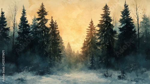 Winter Landschaft Baum Tannenbaum Aquarell Natur