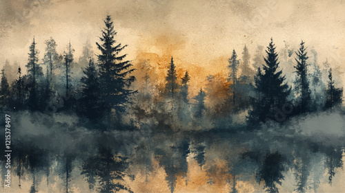Winter Landschaft Baum Tannenbaum Aquarell Natur