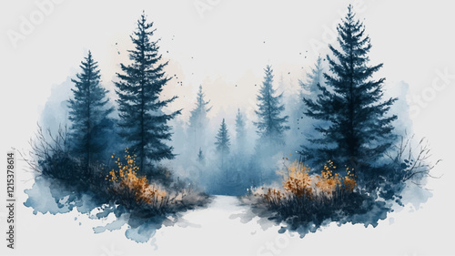 Winter Landschaft Baum Tannenbaum Aquarell Natur