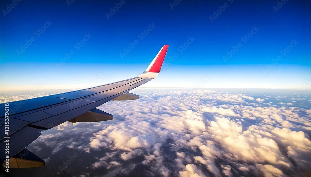 Stunning aerial view of a plane wing soaring above a breathtaking sea of clouds. Perfect for travel, aviation, or freedom-themed projects. Stunning aerial view of a plane wing soaring above a breathtaking sea of clouds. Perfect for travel, aviation, or freedom-themed projects.