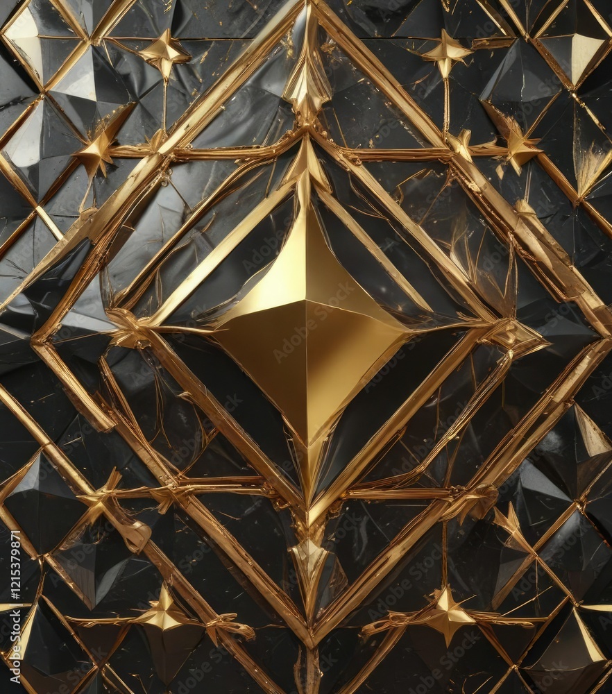 Fototapeta premium Diamond Pattern Background with Golden Accents , black, sophistication