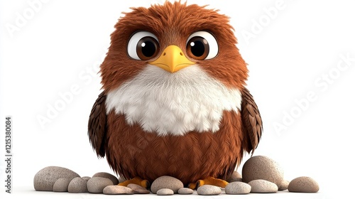 Cute Cartoon Owl Character Surrounded by Small Pebbles and Stones