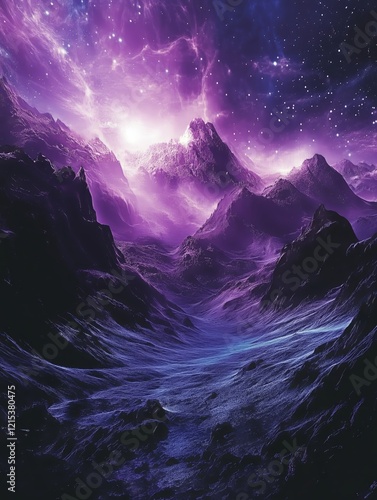 Purple Mountain Landscape: Fantasy Sky and Rocky Peaks - Made with Generative AI