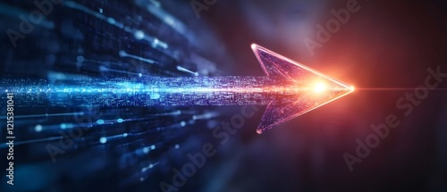 A dynamic visualization of speed and progress, featuring a glowing arrow composed of vibrant particles, symbolizing innovation and forward momentum in the digital era.