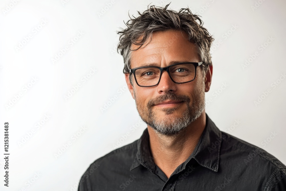 Confident Man with Glasses Smiling Against a Light Background Confident Man with Glasses Smiling Against a Light Background