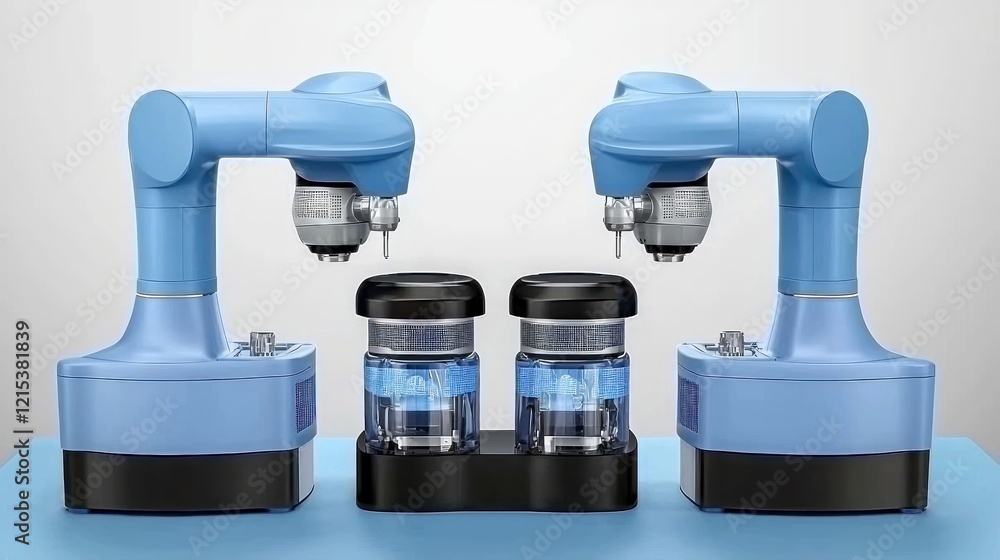 Dual robots processing samples in lab setting Dual robots processing samples in lab setting