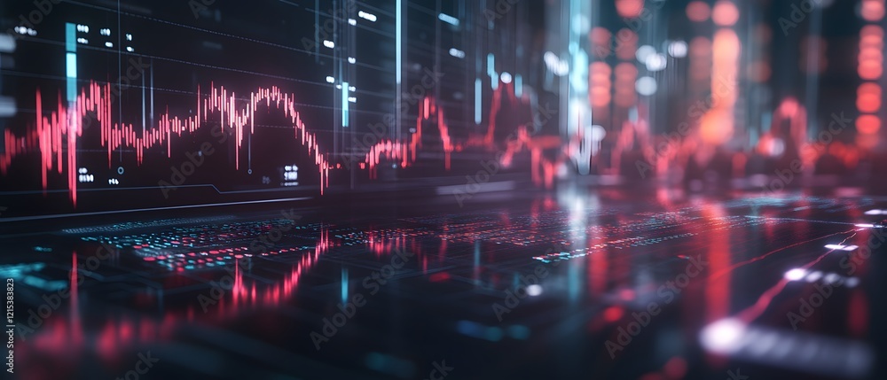 Futuristic visualization of data analysis featuring vibrant red and blue graphs, representing complex metrics and information flow in a digital landscape. Futuristic visualization of data analysis featuring vibrant red and blue graphs, representing complex metrics and information flow in a digital landscape.