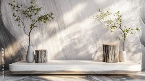 minimal beauty empty mockup product photography Modern wood 3d podium display wooden product background natural pedestal advertising