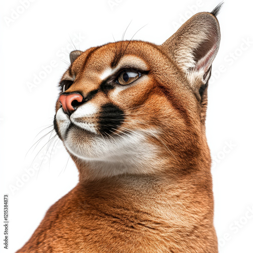 Caracal portrait: A majestic wildcat, head tilted, gazing upward.