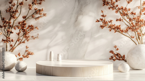 minimal beauty empty mockup product photography Modern wood 3d podium display wooden product background natural pedestal advertising