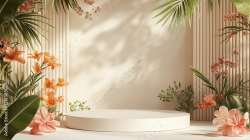 minimal beauty empty mockup product photography Modern wood 3d podium display wooden product background natural pedestal advertising