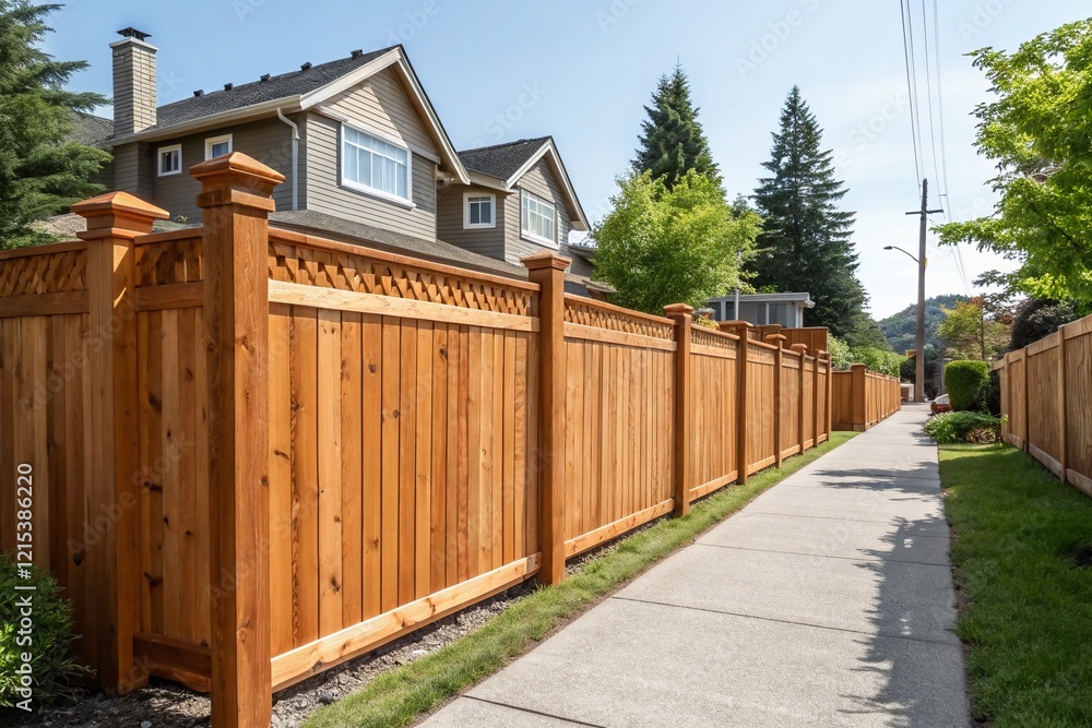New Cedar Wood Fence, Front View, High-Resolution Stock Photo New Cedar Wood Fence, Front View, High-Resolution Stock Photo