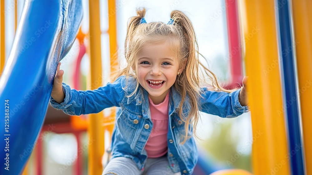 a little girl happily plays on the playground a little girl happily plays on the playground