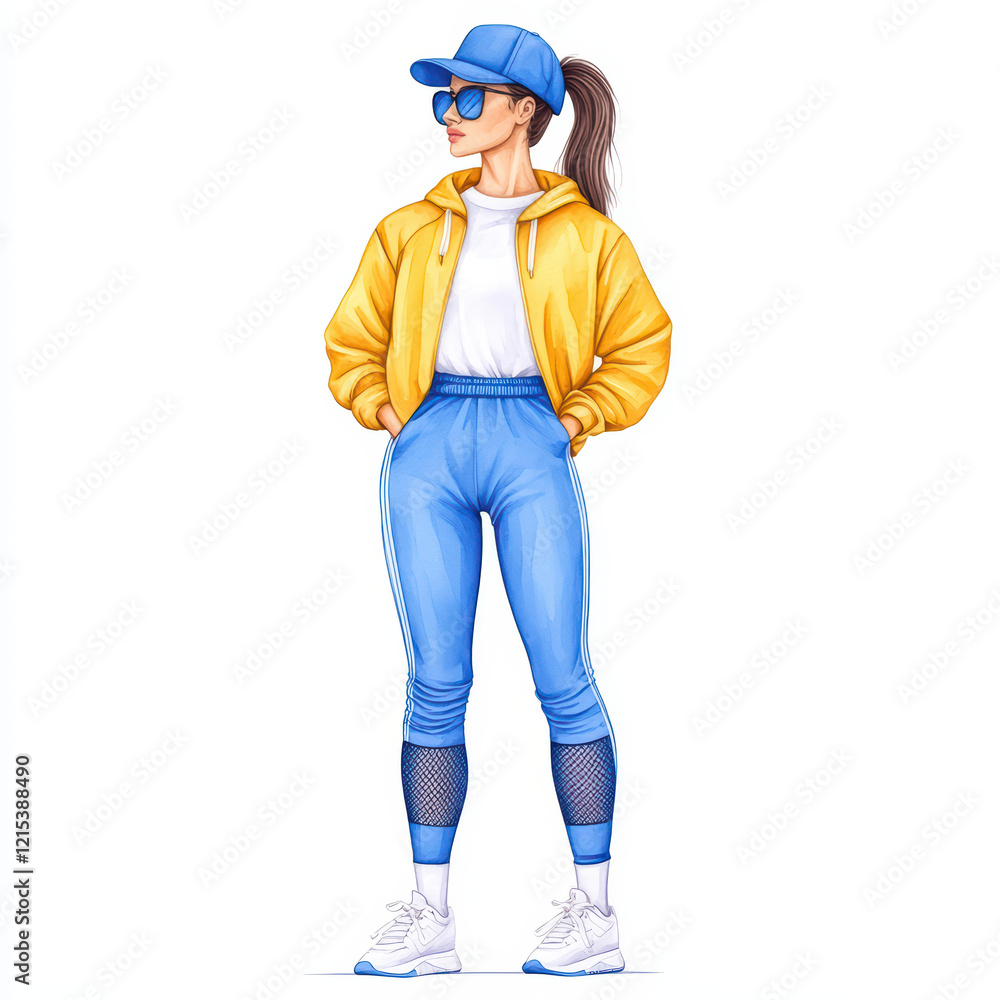 Fototapeta premium Stylish athletic fashion featuring woman in vibrant attire