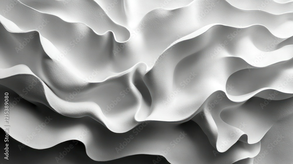 Fototapeta premium Abstract white fabric waves, studio shot, monochrome, background texture, design element