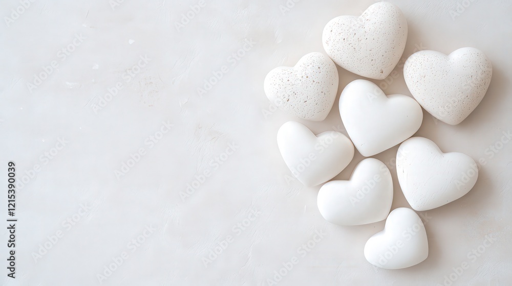 White stone hearts arranged on a light background White stone hearts arranged on a light background